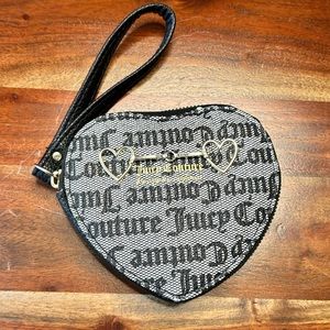 Juicy Couture Black & Grey Monogram Zip Around Heart Shaped Coin Purse